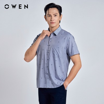 Owen - Áo sơ mi ngắn tay Body Fit AB255127NT màu Xanh chất liệu Bamboo poly