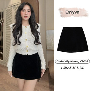  EMLYvn- Chân Váy Nhung Chữ A Cạp Cao 2 Lớp Có Quần Trong Tôn Dáng Váy Nhung Chữ A Nữ Hàn Quốc 