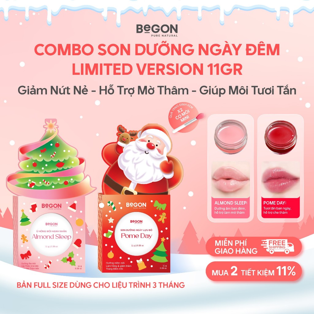 Combo Son Dưỡng Ngày Đêm 2in1 Juicy Kiss Fullsize – Dưỡng Ẩm, Làm Hồng & Giảm Thâm Môi | BeGON