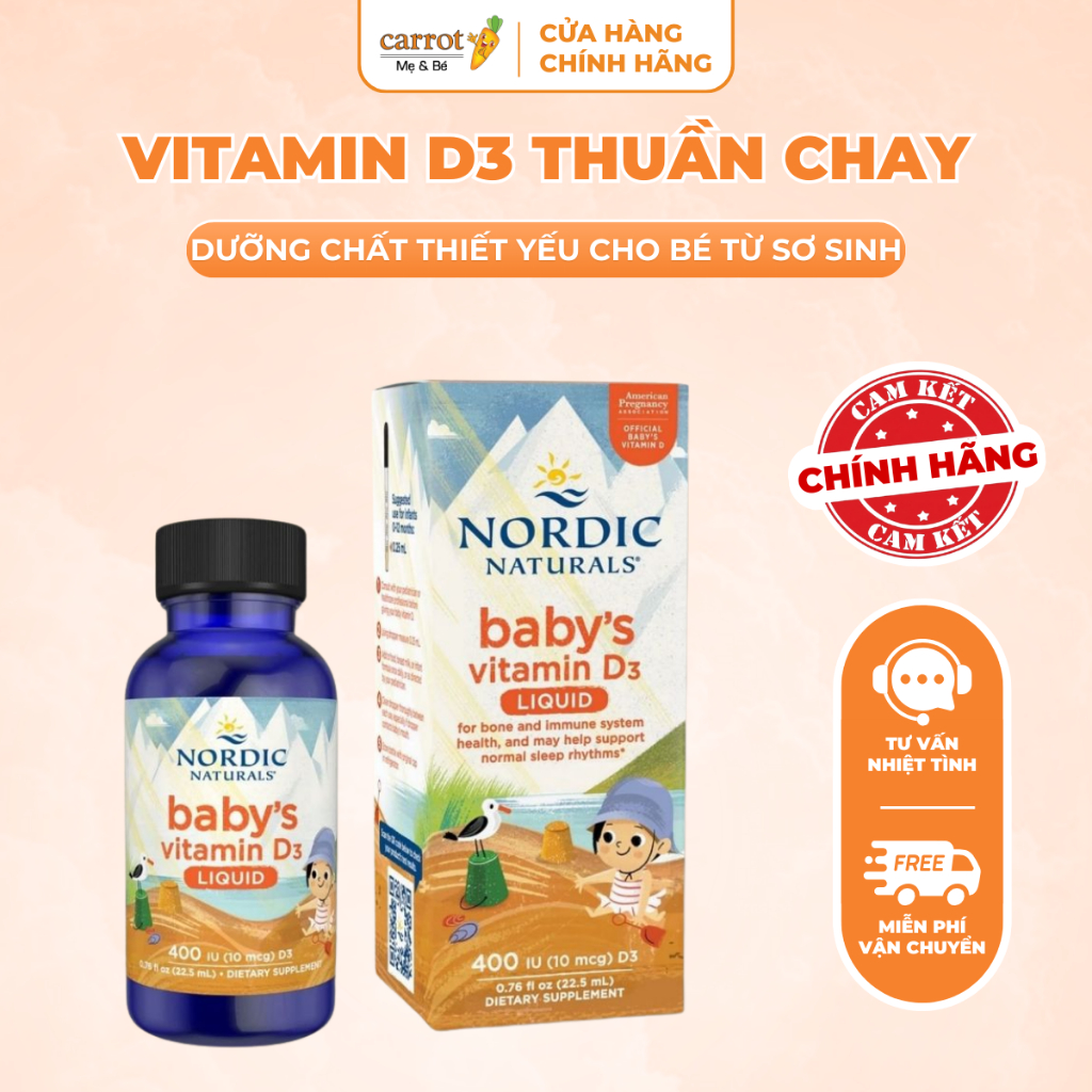 Vitamin D3 Thuần Chay Cho Trẻ Sơ Sinh Nordic Naturals Baby D3 400IU Lọ 22.5ML - Siêu Thị Mẹ Và Bé Ca