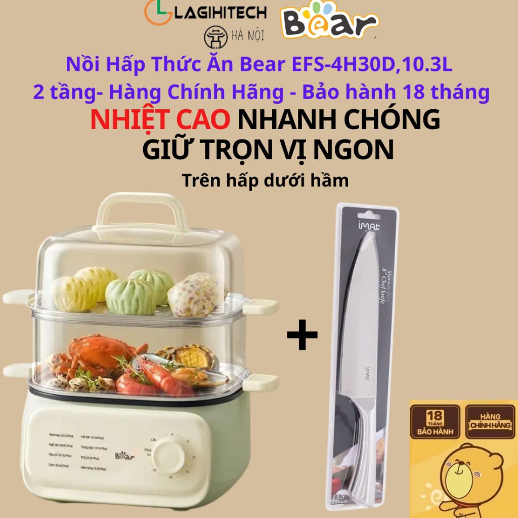 Nồi Hấp Thức Ăn Bear EFS-4H30D,10.3L 2 tầng - Bảo hành 18 Tháng  - Chính Hãng