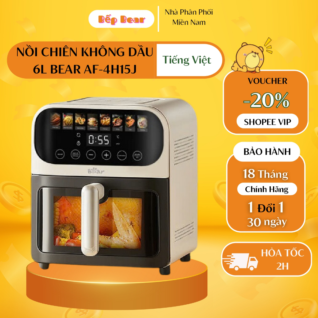 Nồi Chiên Không Dầu Bear 6L Nồi Chiên Cảm Ứng Đa Năng Nướng Bánh Chiên Với Hơi Nước AF-4H15J Bản Tiế