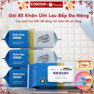 Gói 80 Khăn Ướt Lau Bếp KONOHA Hương Chanh Nhẹ Dịu - Giấy Ướt Lau Chùi Vệ Sinh Bếp An Toàn Cho Da