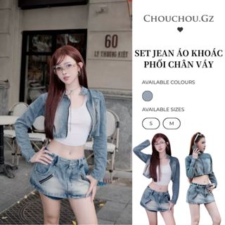  Set jean nữ áo khoác croptop mix chân váy ngắn hàng Quảng Châu loại 1 set đồ jean nữ năng động trẻ trung 