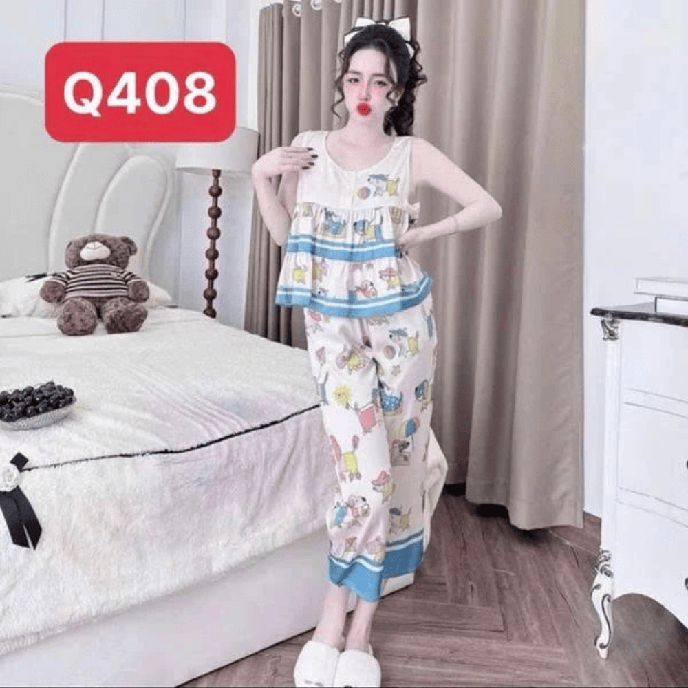 Bộ Pijama Sát Nách Q4 Kim Thanh - Lụa Latin Short Bông Lửng 9 Tấc Mát Mịn Họa Tiết Sắc Nét Size 40-75kg | BigBuy360 - bigbuy360.vn