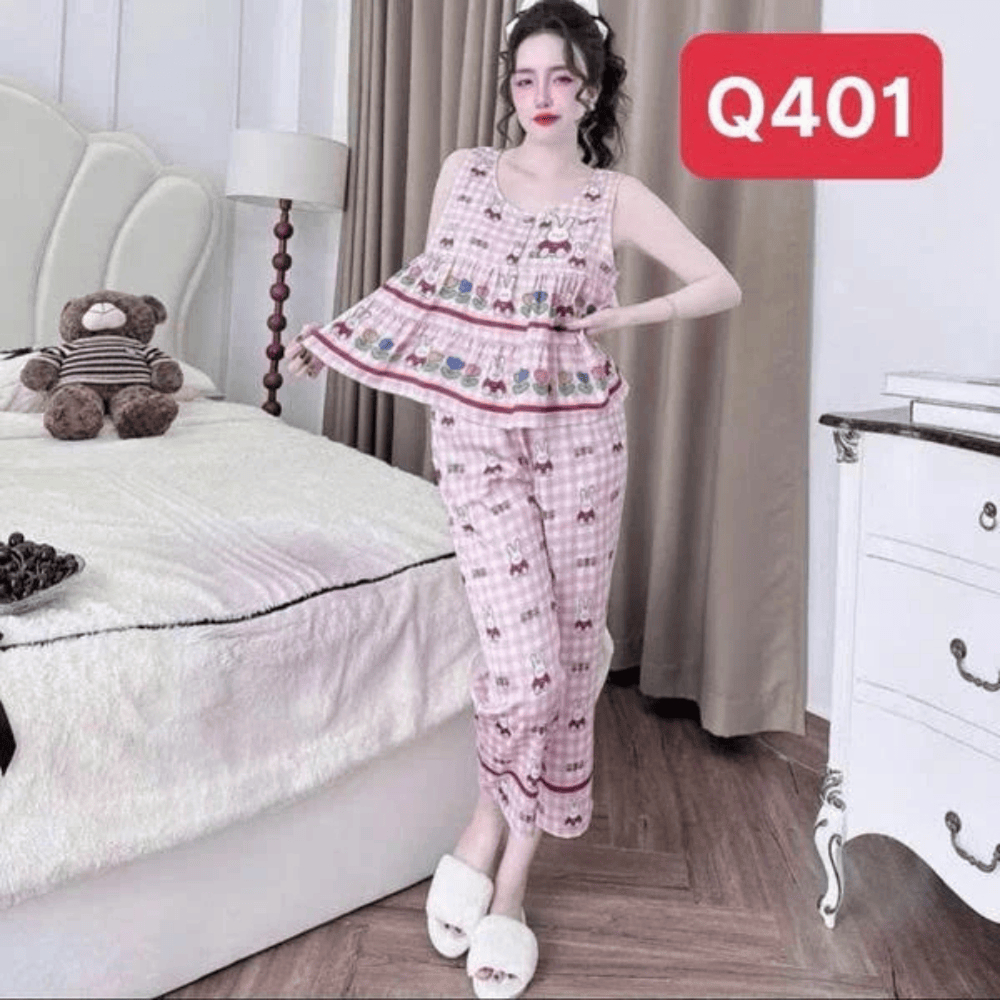 Bộ Pijama Sát Nách Q4 Kim Thanh - Lụa Latin Short Bông Lửng 9 Tấc Mát Mịn Họa Tiết Sắc Nét Size 40-75kg | BigBuy360 - bigbuy360.vn