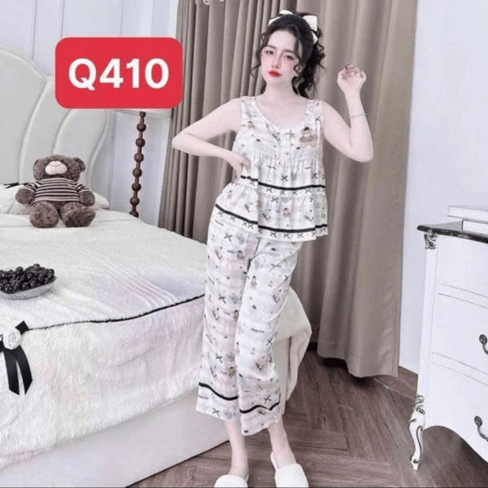 Bộ Pijama Sát Nách Q4 Kim Thanh - Lụa Latin Short Bông Lửng 9 Tấc Mát Mịn Họa Tiết Sắc Nét Size 40-75kg | BigBuy360 - bigbuy360.vn