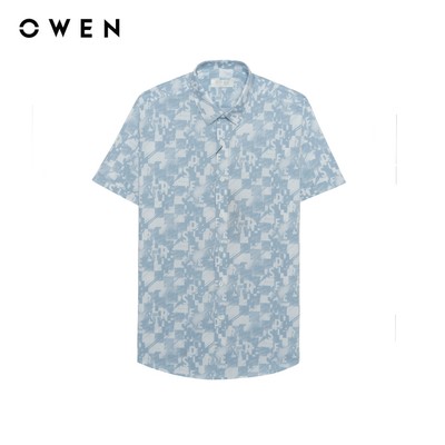 Owen - Áo sơ mi ngắn tay Regular Fit AR255021NT màu Xanh nhạt chất liệu Bamboo spandex