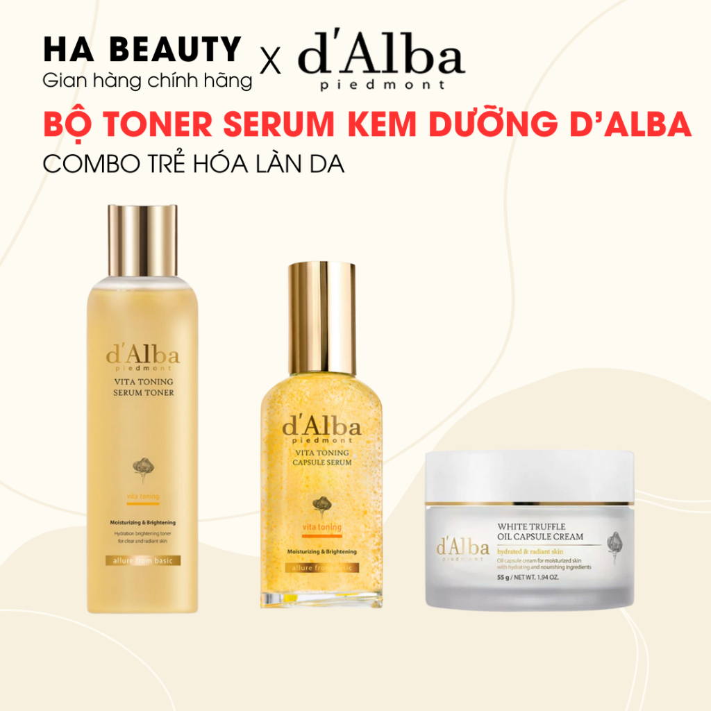 Combo Hỗ Trợ Làm Sáng Đều Màu Nâng Tone Mờ Thâm Sạm Căng Bóng ( toner. dalba + Serum Dalba + Kem dal