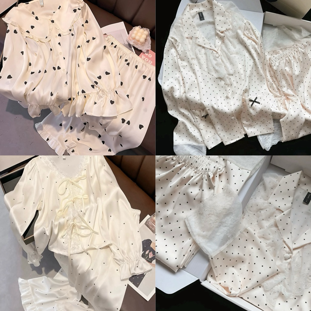 BỘ ĐỒ NGỦ PIJAMA TAY DÀI QUẦN DÀI HOẠ TIẾT DỄ THƯƠNG LỤA CAO CẤP MEY TRẦN
