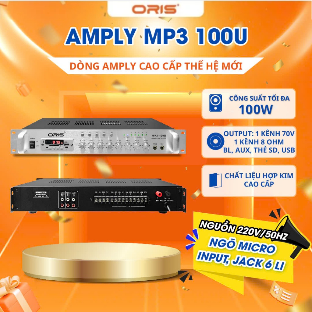 Amply bluetooth công suất 100W chính hãng ORIS 100U, amply cho loa phóng thanh khếch đại công suất -