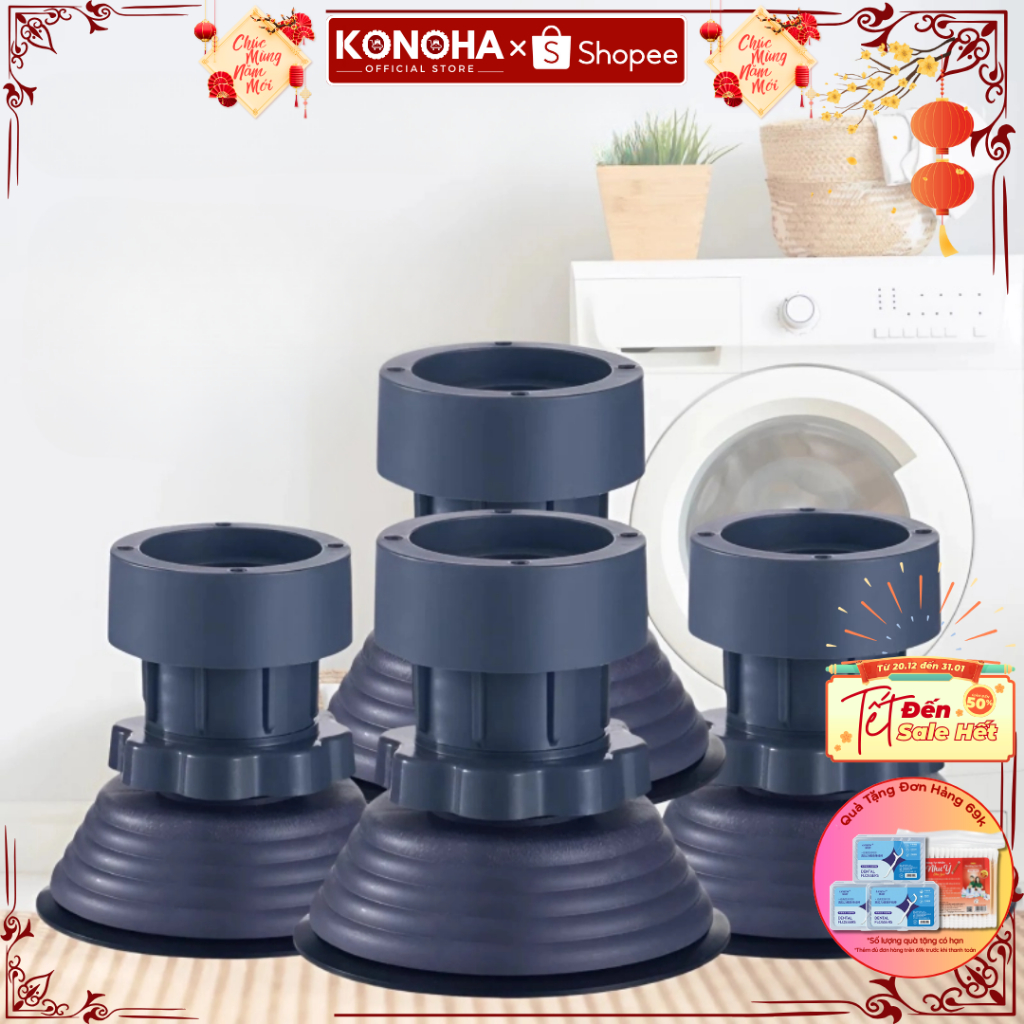 Chân Đế Chống Rung Máy Giặt Tủ Lạnh - Set 4 Chiếc Nâng Đỡ Tủ Lạnh Máy Giặt Điều Chỉnh Độ Cao