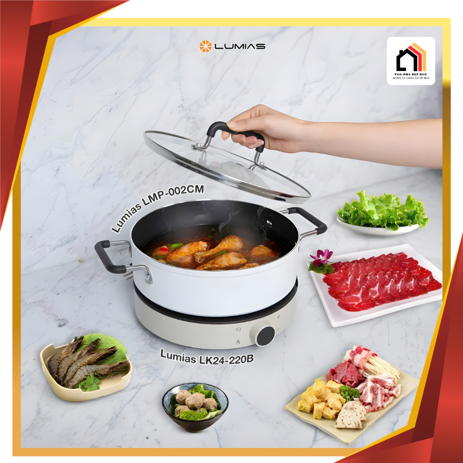 Bếp từ đơn Lumias LK24-220B 2000W + Nồi lầu chống dính vung kính - BH12 tháng
