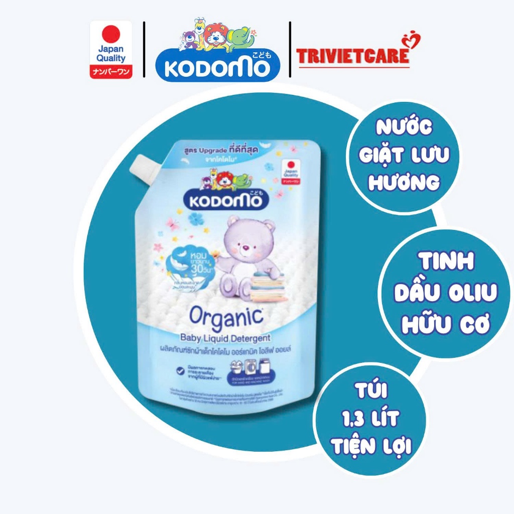 Nước Giặt Quần Áo Trẻ Em Organic Kodomo Tinh Dầu Oliu - 1300ML