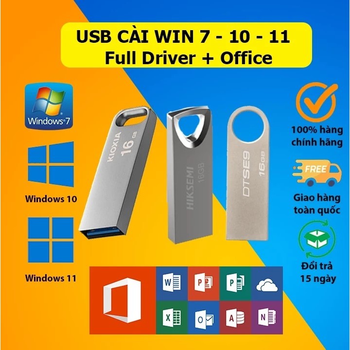 USB 32GB Cứu hộ đầy đủ Win 7 10.11-cài xong có luôn ofice-tích hợp phần mềm đầy đủ