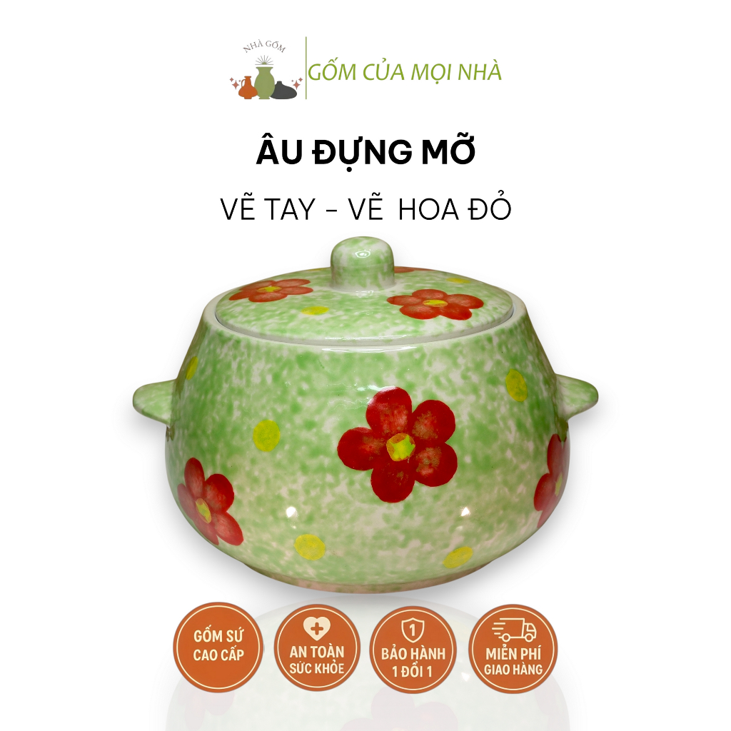 Hũ Đựng Mỡ Gốm Sứ, Âu Đựng Mỡ, Hũ Đựng Gia Vị Vẽ Tay Thủ Công, Hũ Muối Dưa Ngày Tết - Gốm Sứ Bát Trà