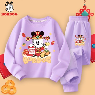 Set đồ bé gái BOBDOG, bộ nỉ bé gái chất cotton da cá mềm mịn in hình thần tài năm mới MX-KS476