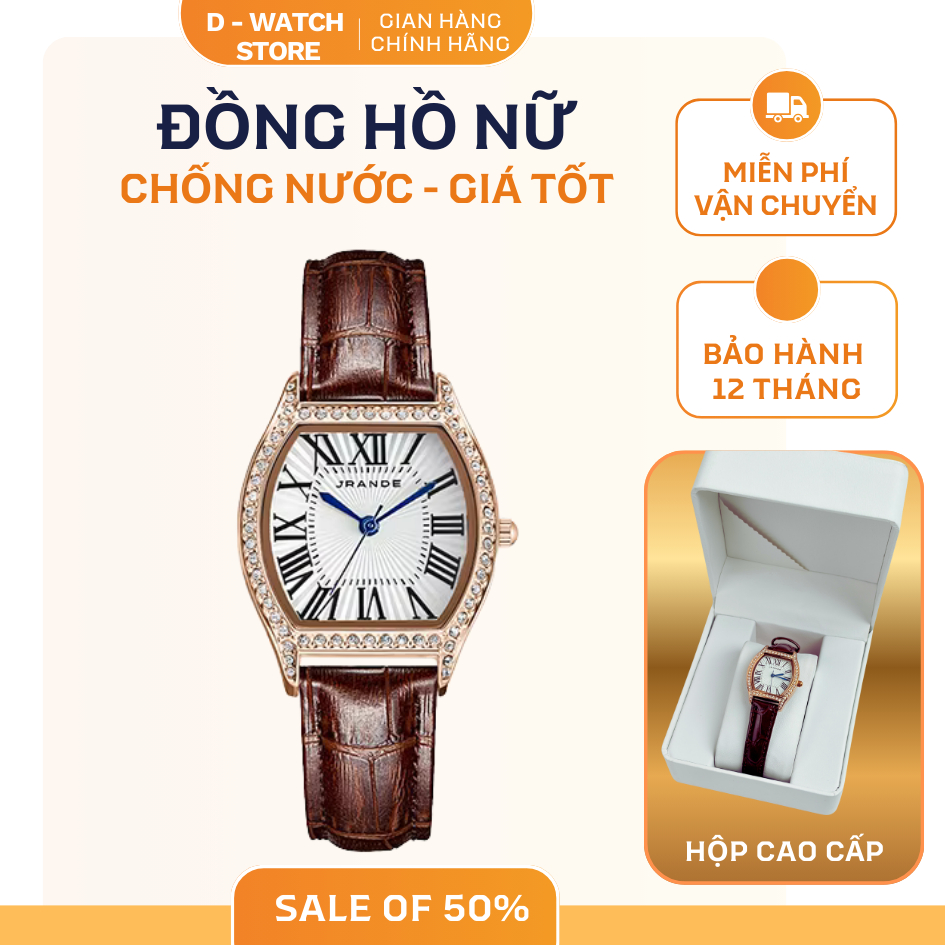 [SALE CUỐI NĂM] Đồng hồ nữ JRANDE mặt nhỏ dây da thật – Chống nước, sang trọng