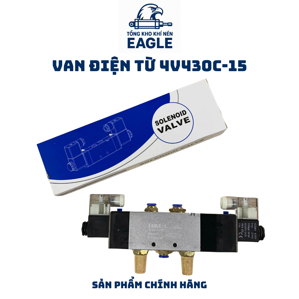 Van Điện Từ 4V430C-15 Chính Hãng, Van Khí Nén 5/3 Ren 21mm - 1/2'', 5 Cửa 3 Vị Trí - Giá Sỉ