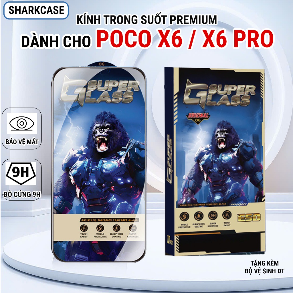 Kính cường lực Poco X6 Pro , X6 5G premium trong suốt miếng dán bảo vệ màn hình điện thoại sharkcase