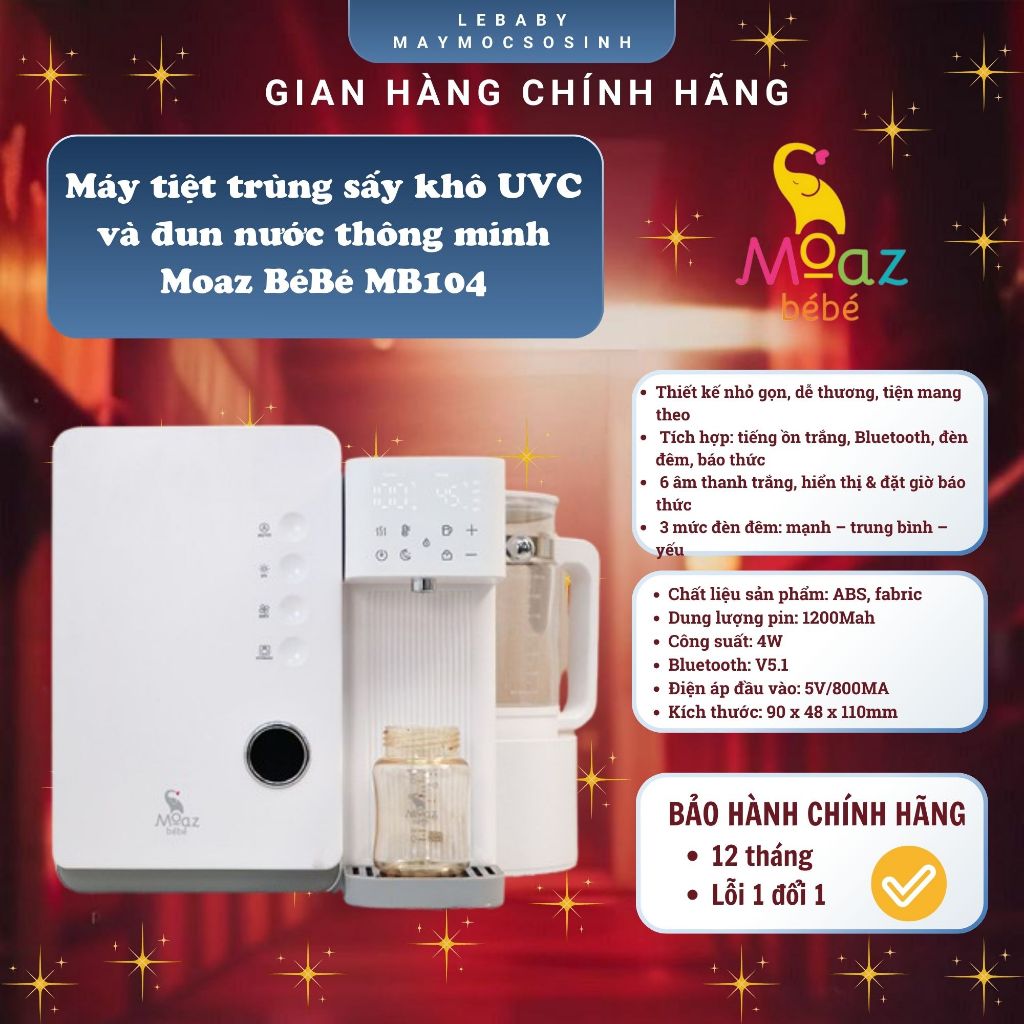 Máy tiệt trùng sấy khô UVC và đun nước thông minh Moaz bebe MB104 | Bảo hành chính hãng 12 tháng