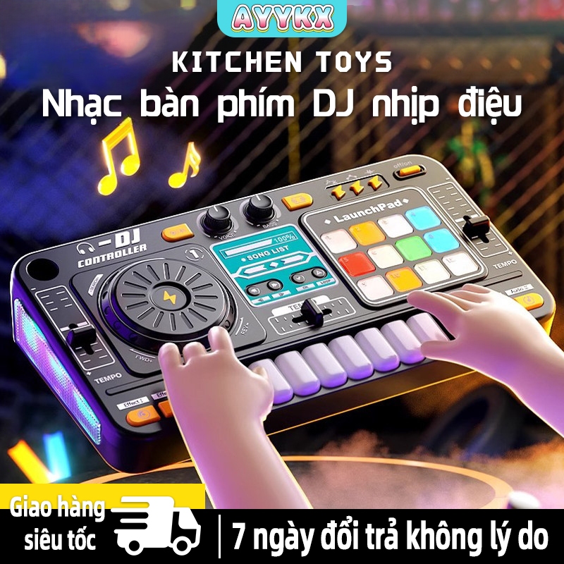 Bàn DJ mini chơi nhạc-AYYKX, có pad đánh nhịp và đèn LED, dễ sử dụng, giải trí tại nhà