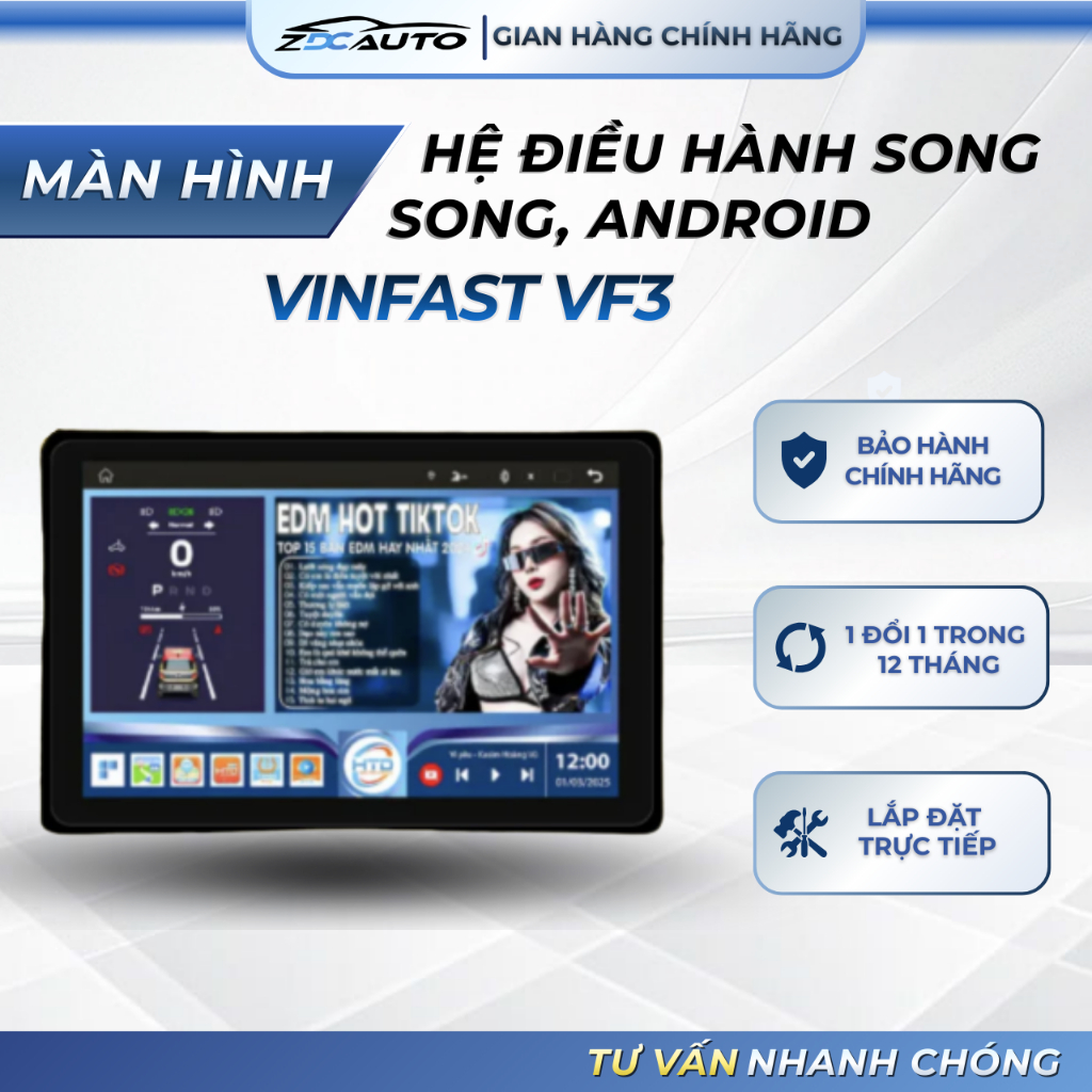 Màn Hình Android Dành Cho VF3 - 2 Hệ Điều Hành Song Song - MHU HTD MH - V2 Pro