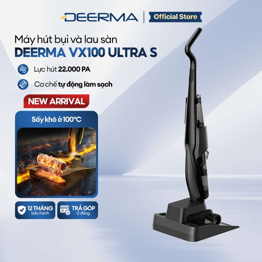 Máy hút bụi lau sàn Deerma VX100 Ultra S lực hút 22.000pa tự động làm sạch và sấy khô ở nhiệt độ cao - BH 12 tháng