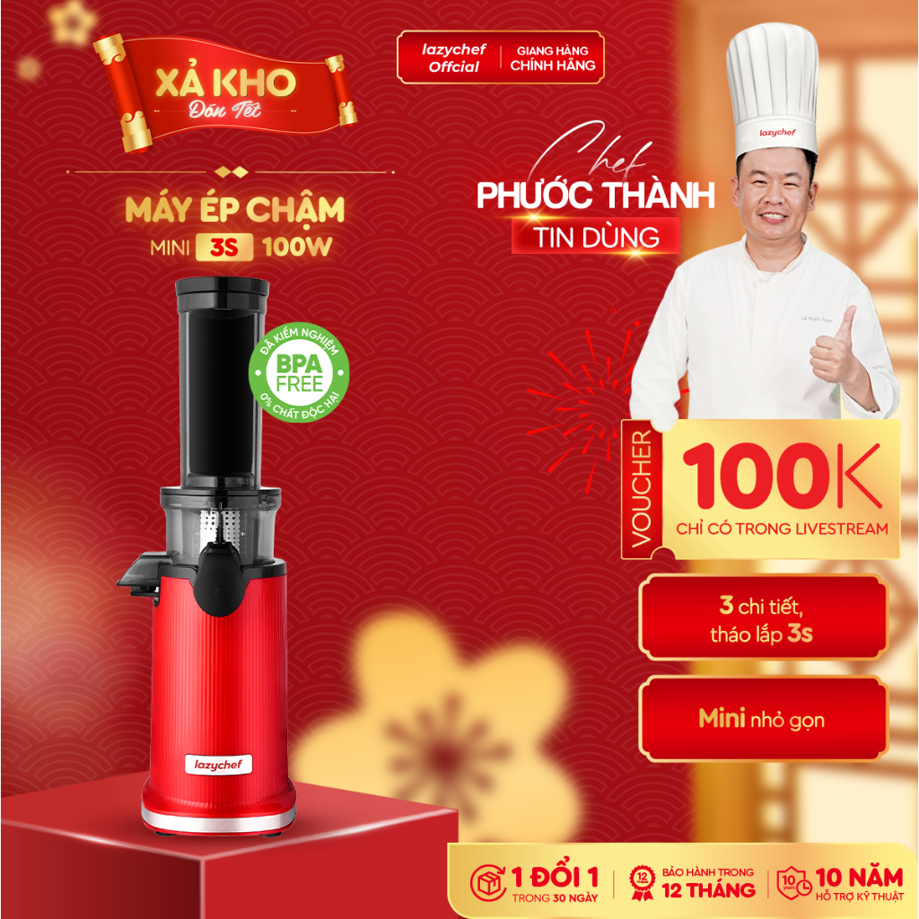 Máy Ép Chậm Mini 3S Lazychef - Máy Ép Trái Cây, Máy Làm Kem Hoa Quả, Tháo Lắp 3s, Công Nghệ Ép Lạnh
