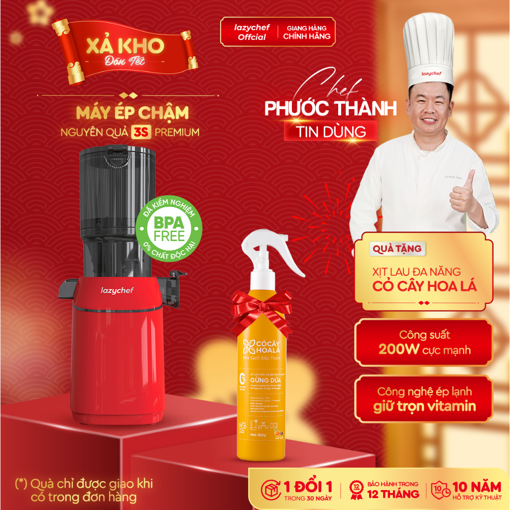 [KOC Live] Máy Ép Chậm Nguyên quả Lazychef - Máy Ép Trái Cây - Làm Kem Hoa Quả, Tháo Lắp 3S, Chính H