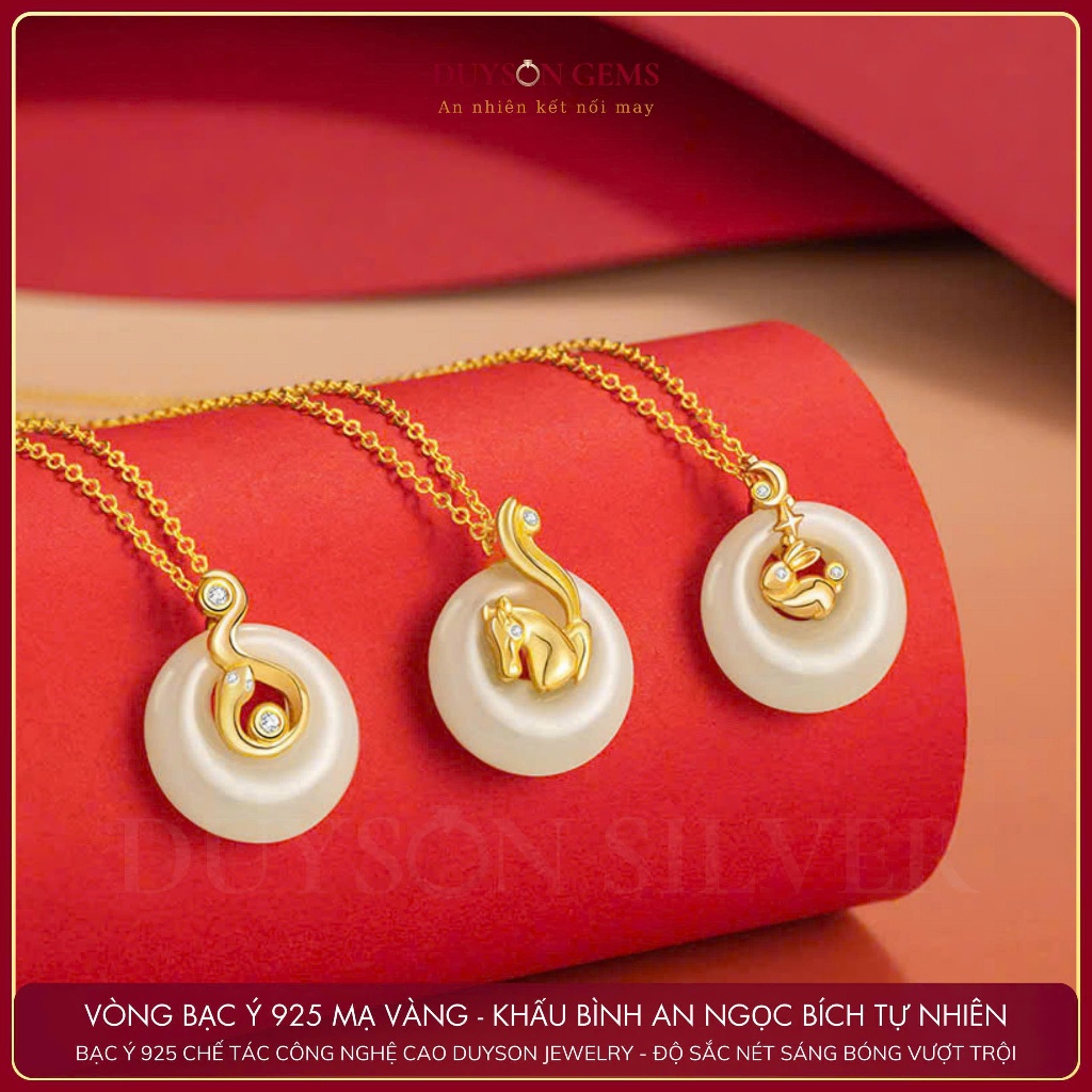 Dây chuyền 12 con giáp bạc 925 mạ vàng 18k Mix đồng điếu khấu bình an Ngọc bích Hòa Điền Duyson Gems | BigBuy360 - bigbuy360.vn