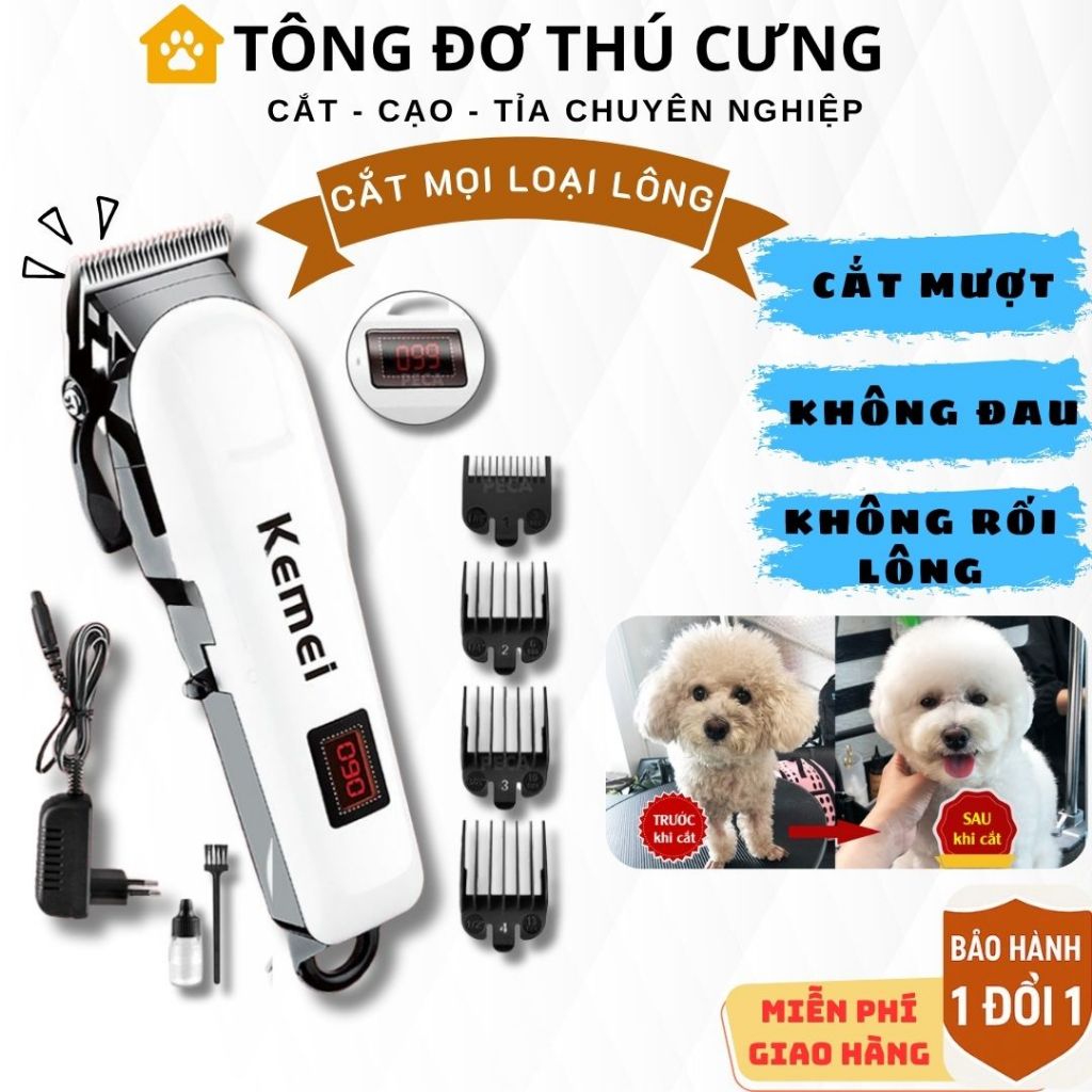 Tông đơ cắt tỉa lông chó mèo không dây 809A lưỡi kép 4 cữ cắt, tiếng ồn siêu nhỏ, màn hình LCD