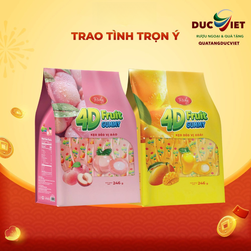 RA MẮT SẢN PHẨM MỚI Combo 2 Hộp/Túi Kẹo Dẻo Vị Trái Cây 4D Fruit Gummy 2 Vị Xoài & Đào