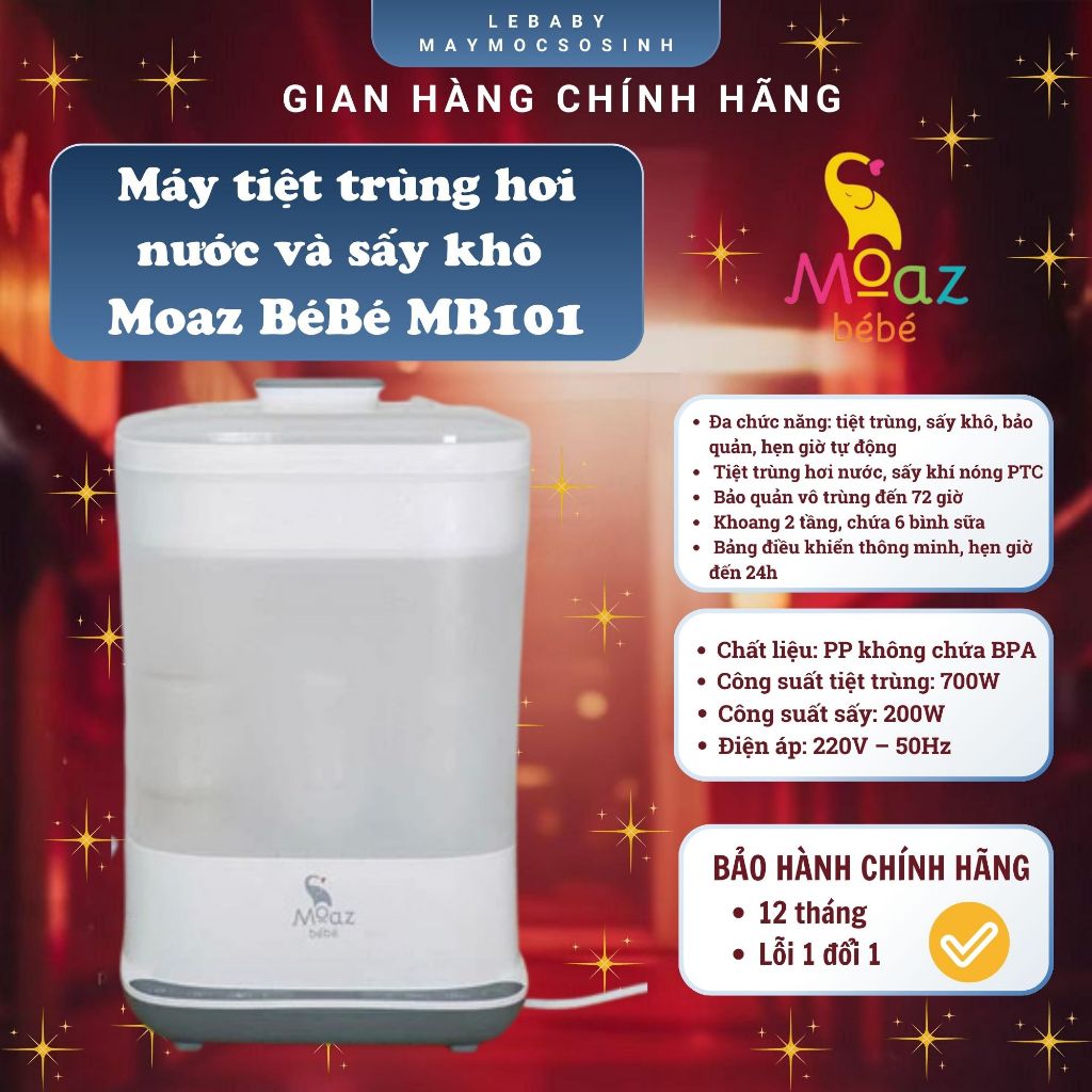 Máy tiệt trùng hơi nước và sấy khô Moaz bebe MB101 bảo hành chính hãng 12 tháng