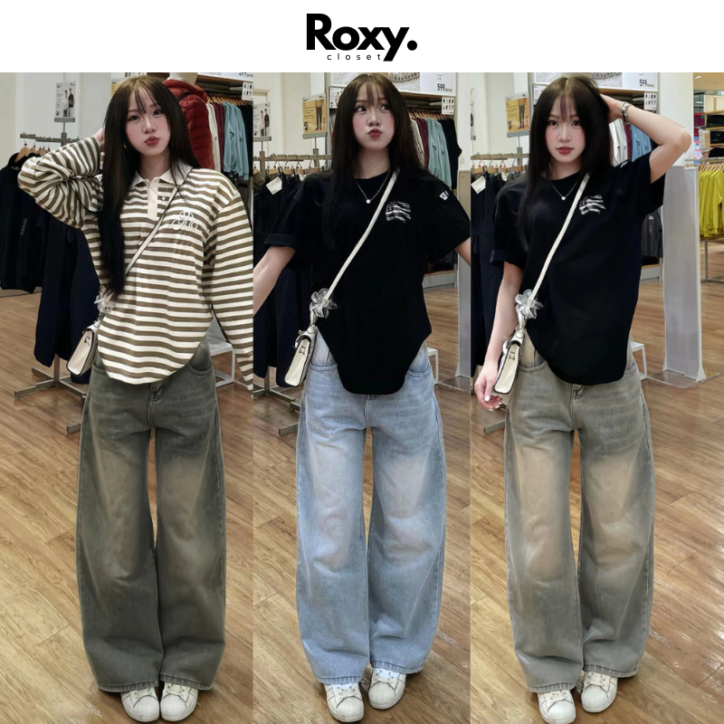 Quần Jeans Ống Suông Rộng Đứng MIAA Cạp Cao Màu RETRO , Quần Bò Ống Rộng Chất Jean Mềm Form Unisex