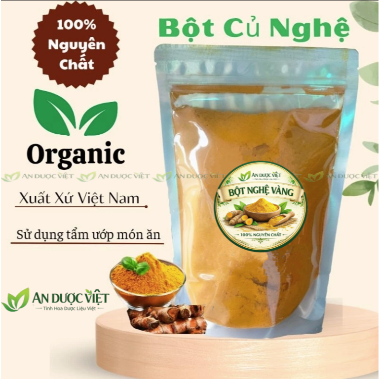 Bột nghệ vàng nguyên chất làm gia vị, tạo màu và mùi cho món ăn thơm ngon, 100% tự nhiên