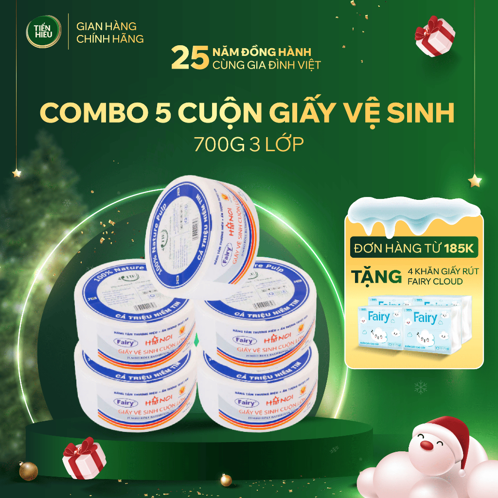 COMBO 5 Cuộn Giấy Vệ Sinh Công Nghiệp Cỡ Lớn Hanoi Silk Cao Cấp 3 Lớp Mềm Dai Không Bụi Vụn 700g