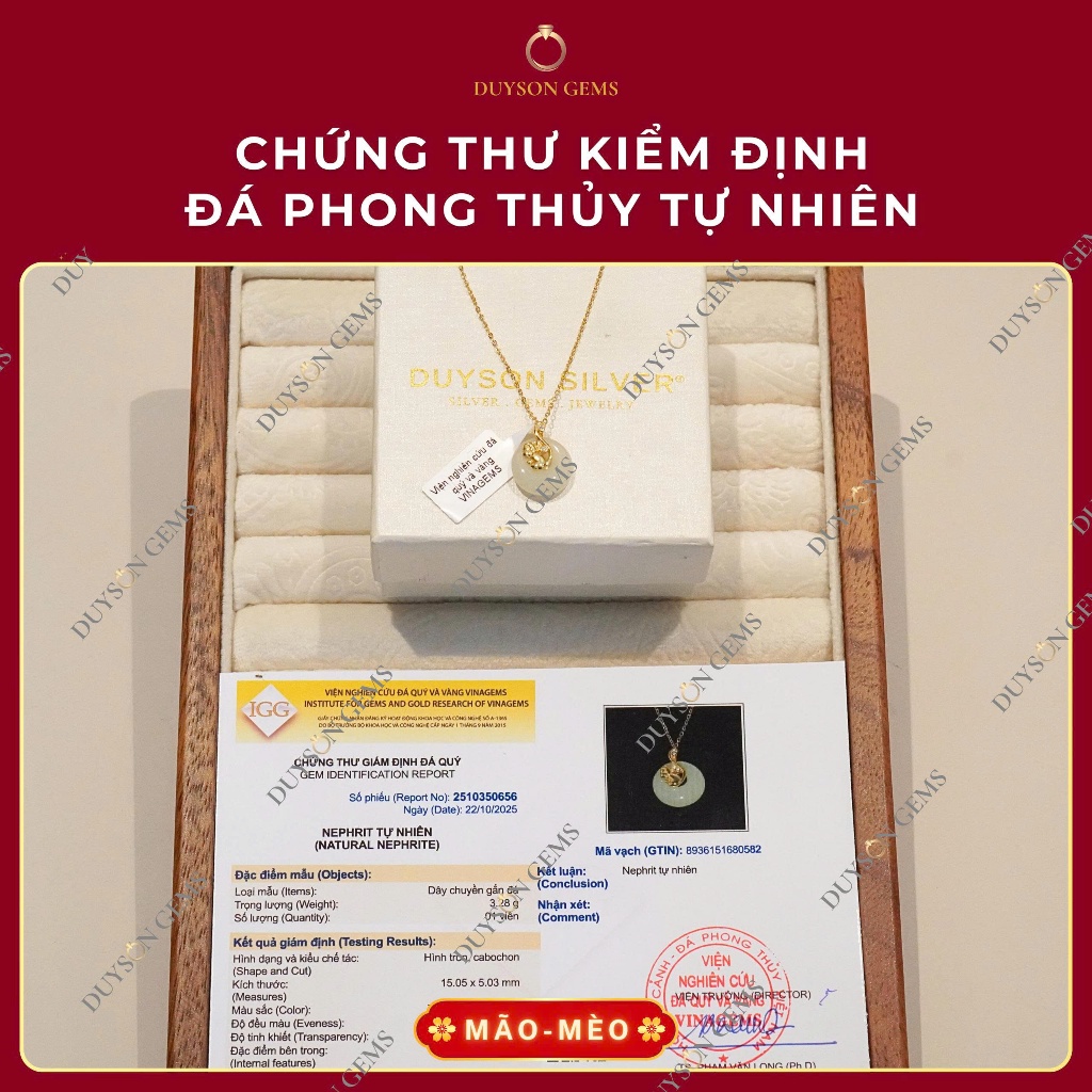 Dây chuyền 12 con giáp bạc 925 mạ vàng 18k Mix đồng điếu khấu bình an Ngọc bích Hòa Điền Duyson Gems | BigBuy360 - bigbuy360.vn