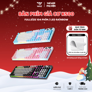  Bàn Phím Giả Cơ K500 LED RGB Rainbow 104 Phím Fullsize Gõ Êm Chống Nước Dùng Cho PC Laptop 