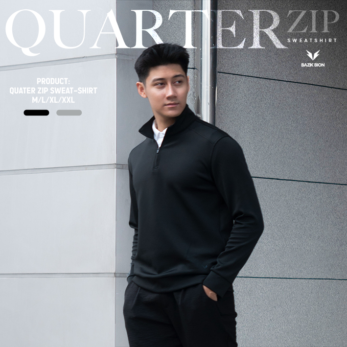Áo Nỉ Dài Tay Quarter Zip BAZIK Sweatshirt Nỉ Trơn Dày Dặn, Khóa Zip Giữ Ấm, Thời Trang, Đơn Giản