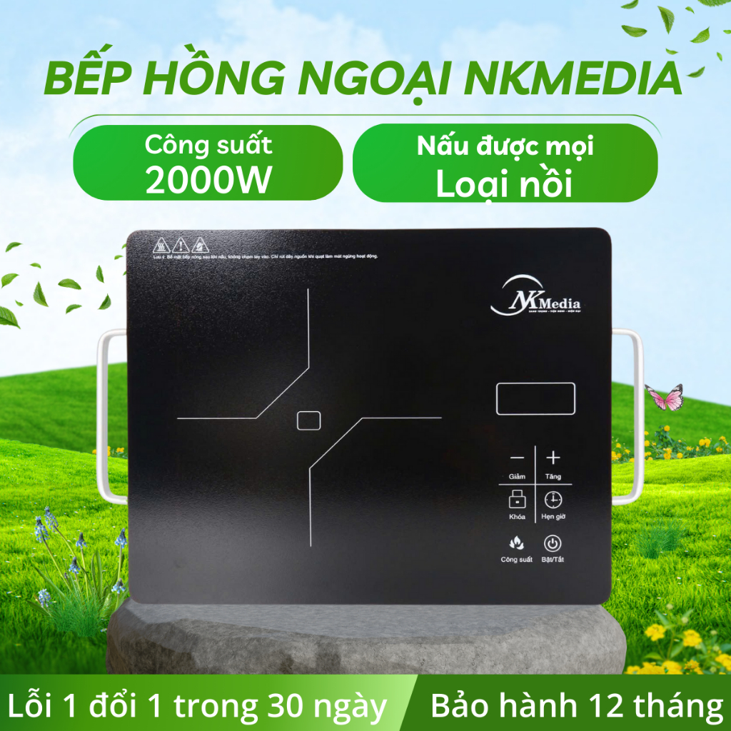 Bếp hồng ngoại NKMedia chính hãng công suất 2000W bếp nấu đa năng các loại nồi chảo bảo hàng 12 thán