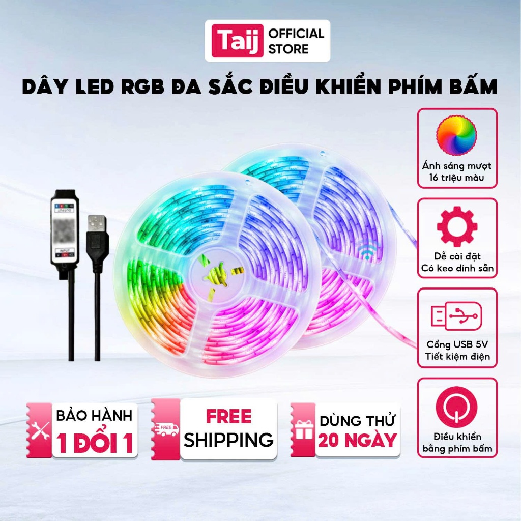 Dây LED RGB 16 Triệu Màu, Kết Nối USB 5V, Siêu Sáng, Dễ Lắp Đặt Bộ điều khiển thủ công, Dải đèn 3535
