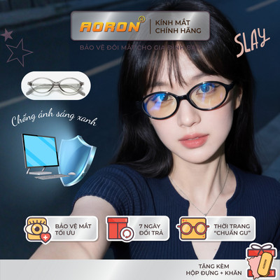 Kính Không Độ Nam Nữ AORON Gọng Oval Thời Trang Y2K Chống Ánh Sáng Xanh Và UV Có Thể Thay Cận AK270