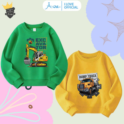 [MỚI] Áo SWEATER bé trai AORE in hình Xe Ô tô, Máy Xúc, Áo nỉ dài tay cổ tròn chất nỉ da cá mềm bé đi học đi chơi 9-35kg