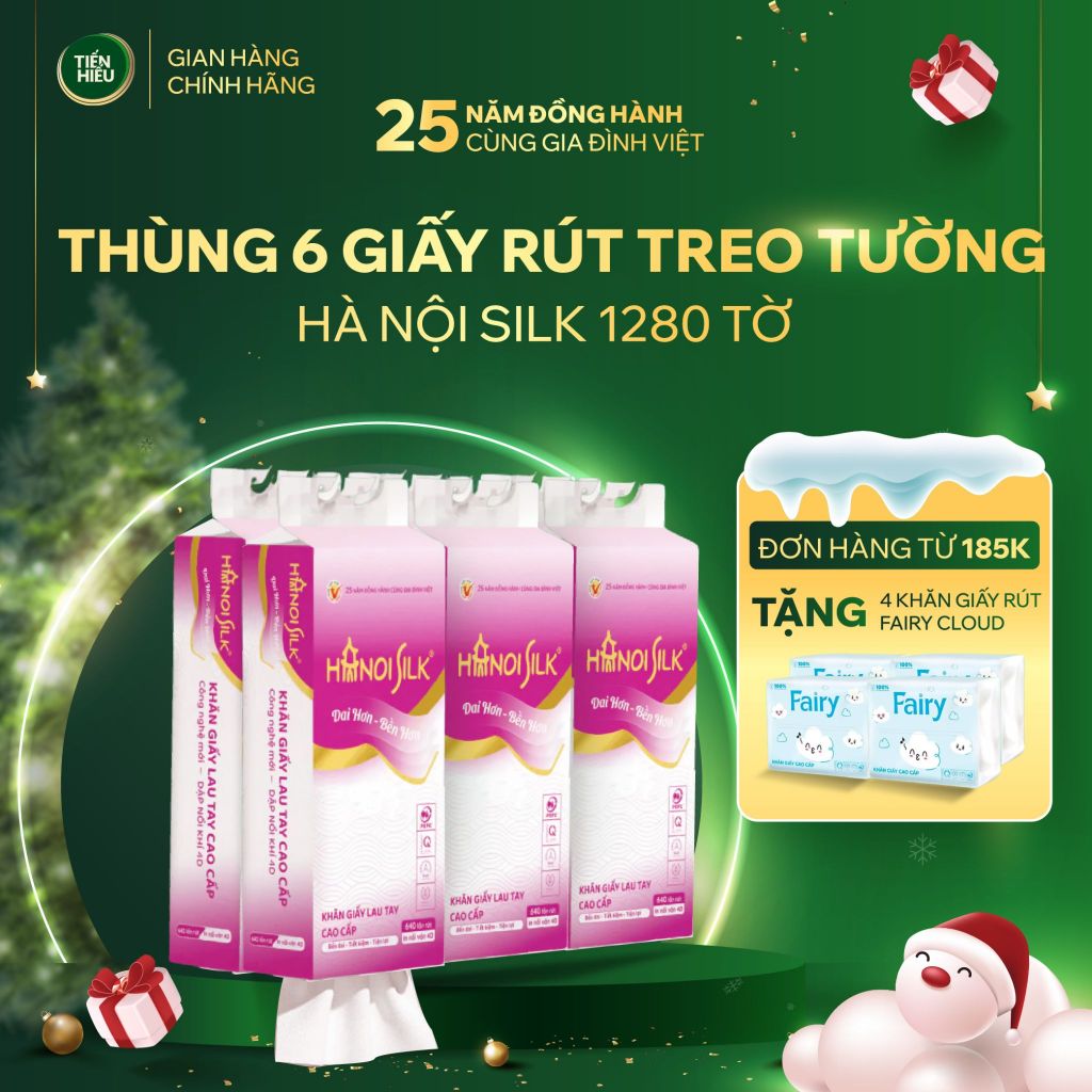 Thùng 6 Bịch Giấy Rút Treo Tường Hanoi Silk Mềm Dai Thấm Nước Không Rách 1280 Tờ - Tặng Kèm Móc Treo