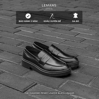 Giày da bò Penny Loafer LEMANS nam màu đen PL01D.1 - đế thơm tăng cao 4cm, Bảo hành 24 tháng