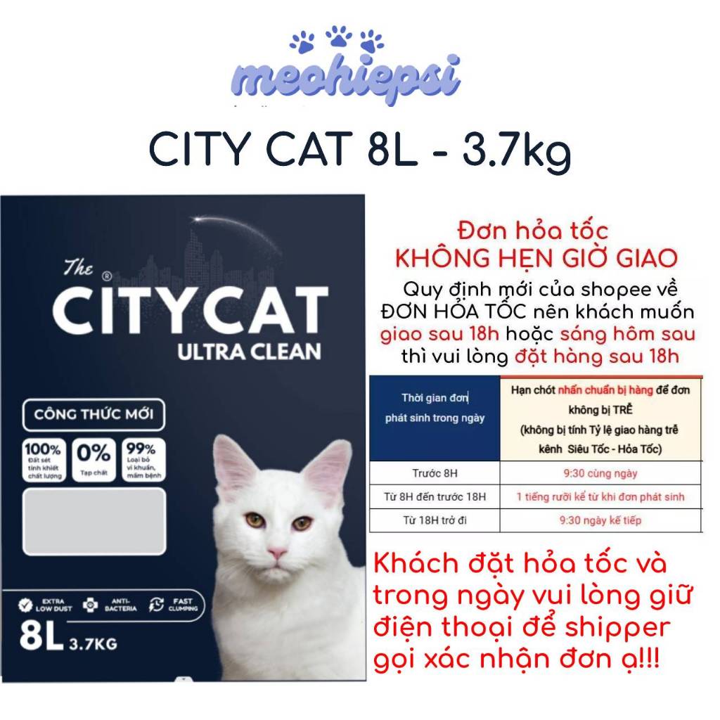 COMBO 3 túi cát citycat, cát vệ sinh cho mèo vón tốt, khử mùi và ít bụi - City cat 8L