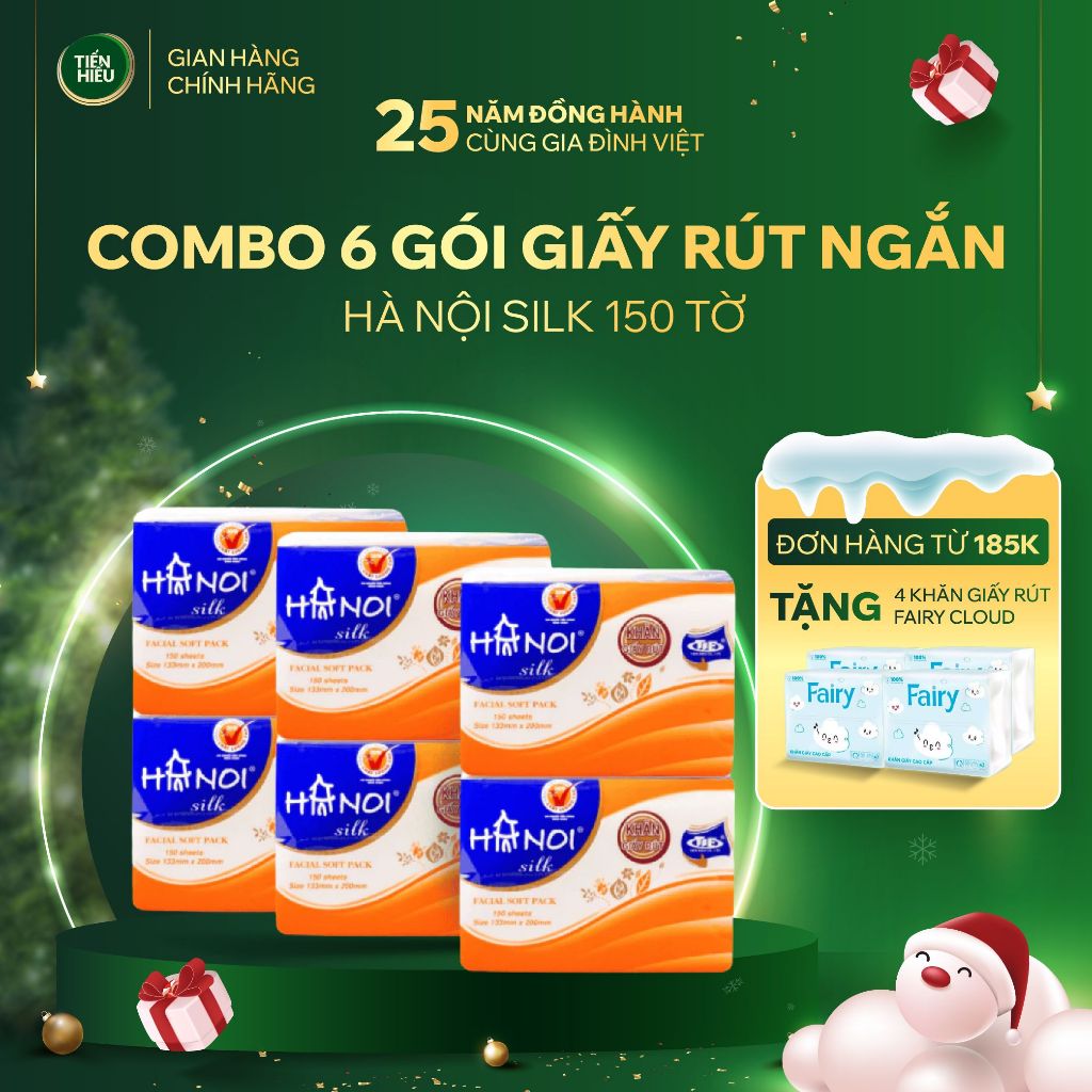 COMBO Gói Giấy Ăn Rút Hanoi Silk 3 Lớp Mềm Mại Bền Dai Tan Nhanh An Toàn Cho Da 150 Tờ
