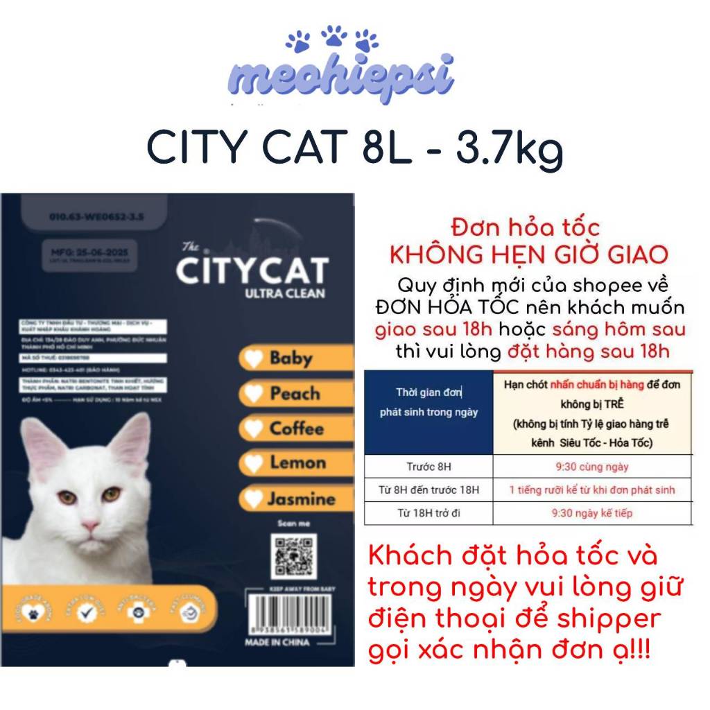 (1 tải 7 túi) cát citycat, cát vệ sinh cho mèo vón tốt, khử mùi và ít bụi - City cat 8L