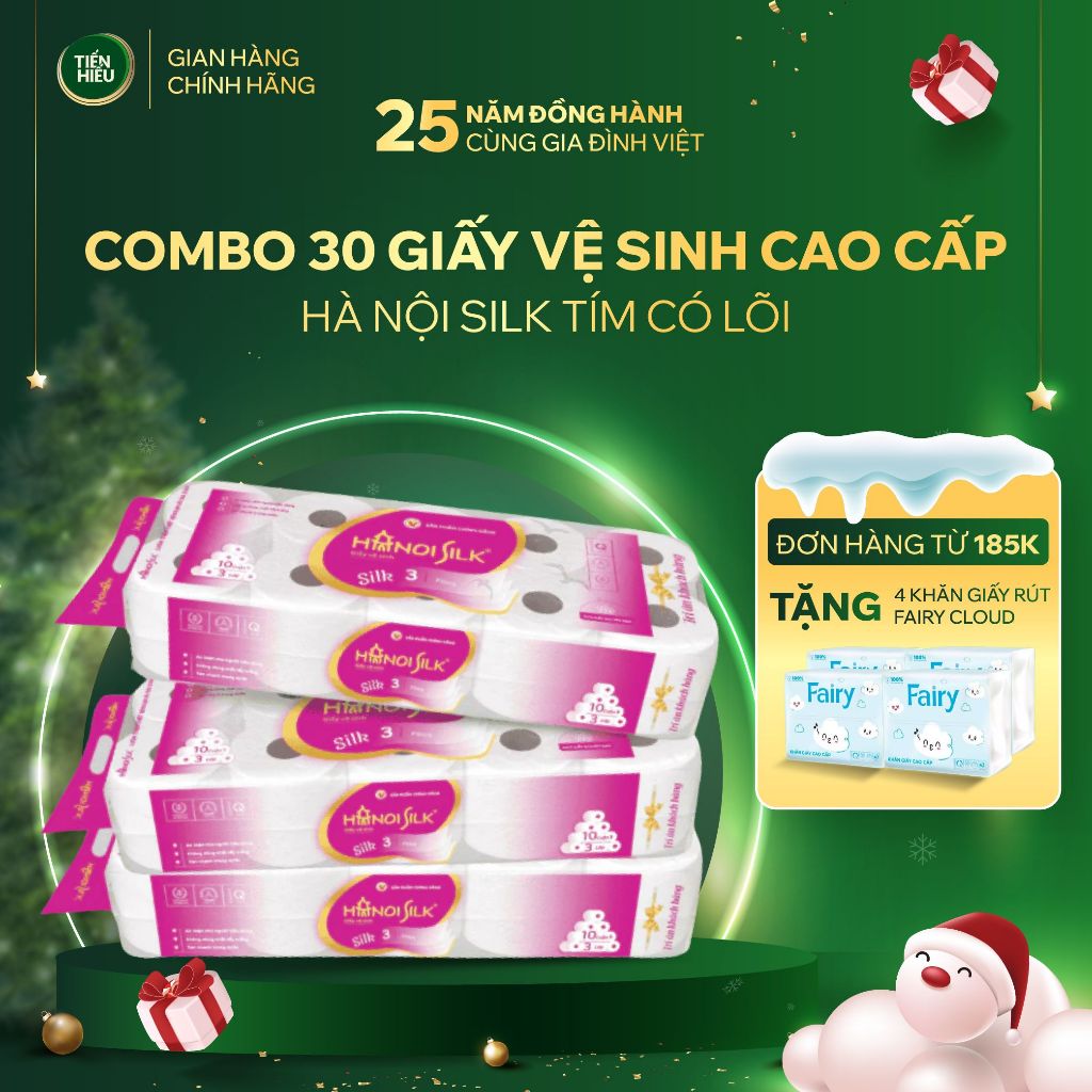 (Mua 3 tặng 4) COMBO Giấy Vệ Sinh Hanoi Silk Tím Có Lõi Giấy 3 Lớp Tan Nhanh 10 Cuộn - Tặng Giấy Ăn 